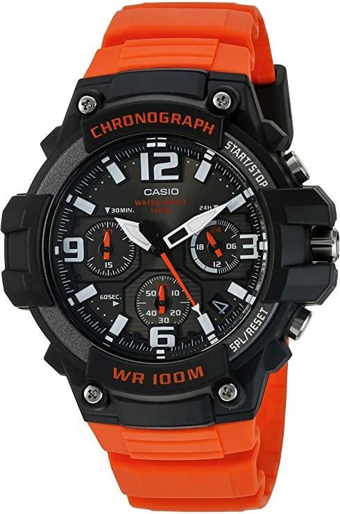 Men's Sports Stainless Steel Quartz Watch with Resin Strap, Orange, 25 (Model: MCW100H-4AV)