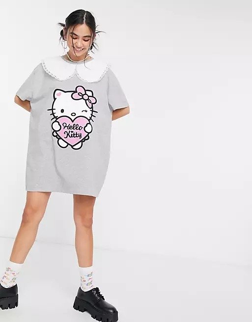 x Hello Kitty oversized t-shirt dress with contrast vintage collar | ASOS