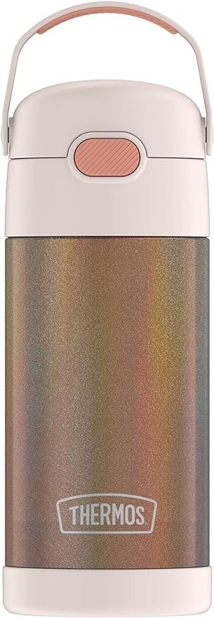 FUNTAINER 12 Ounce Stainless Steel Vacuum Insulated Kids Straw Bottle, Rose Gold