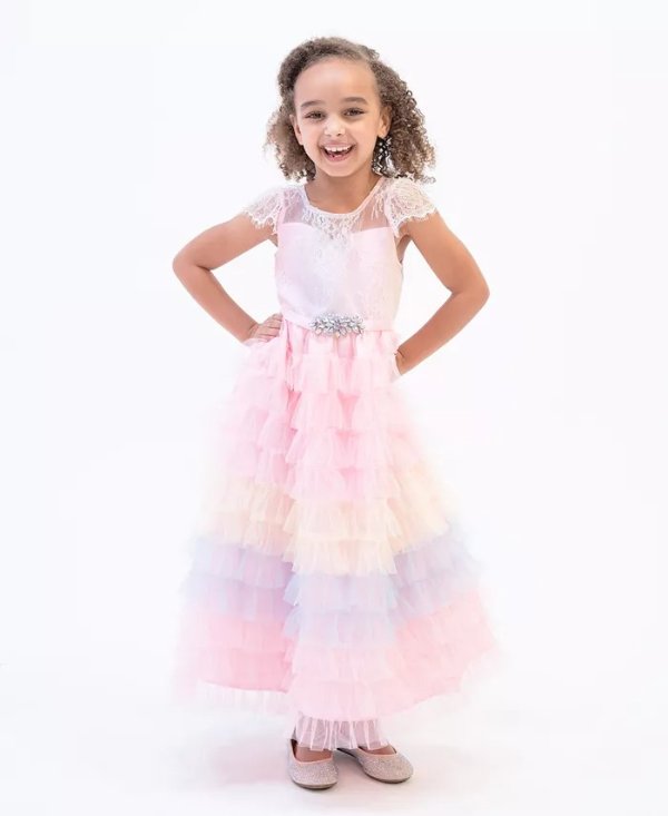 Toddler Girls Short Sleeve Tiered Ombre Party Dress