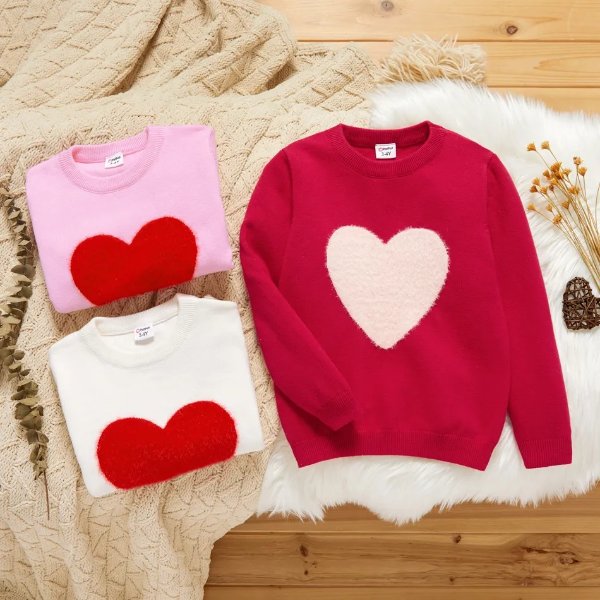 Toddler Girl Fuzzy Heart Pattern Sweater