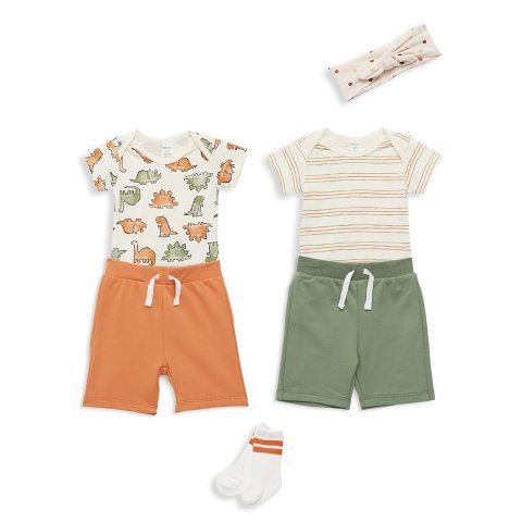 ​Baby s 6-Piece Bodysuit, Sweatshorts, Socks & Headband Set
