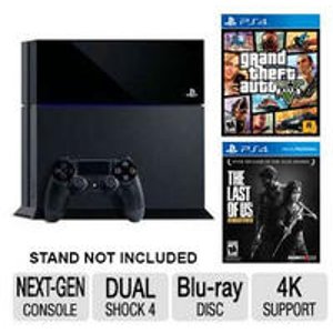 Sony PS4 500GB Console + Grand Theft Auto V PS4 Game + The Last of Us Remastered