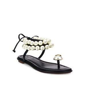 Tory Burch Melody Beaded Leather Ankle Tie Sandals Purchase @ Saks Fifth Avenue