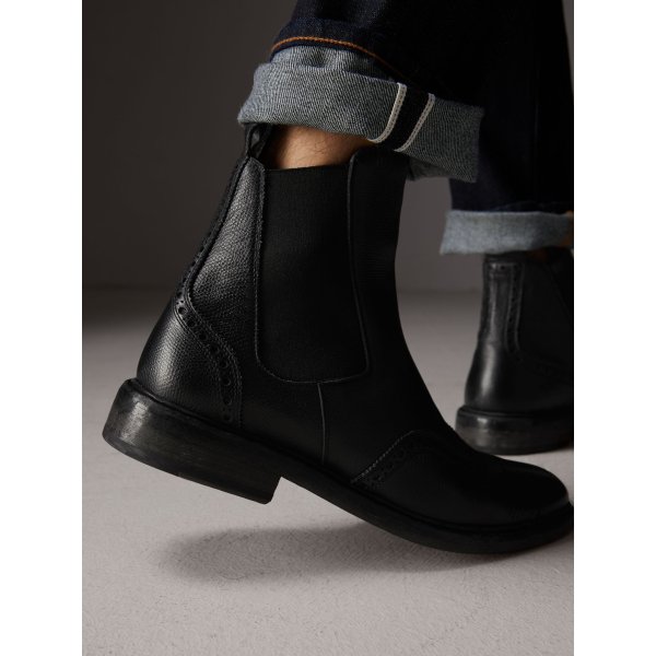 Brogue Detail Polished Leather Chelsea Boots