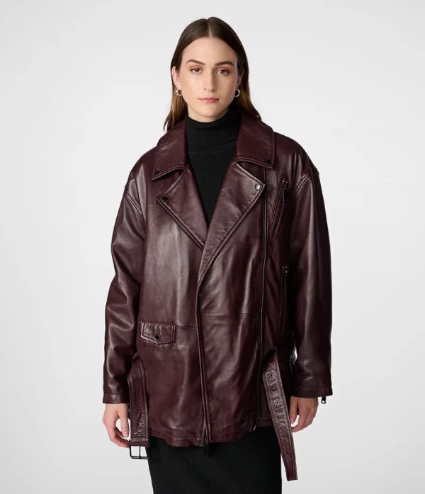Kim Oversized Leather Moto Jacket
