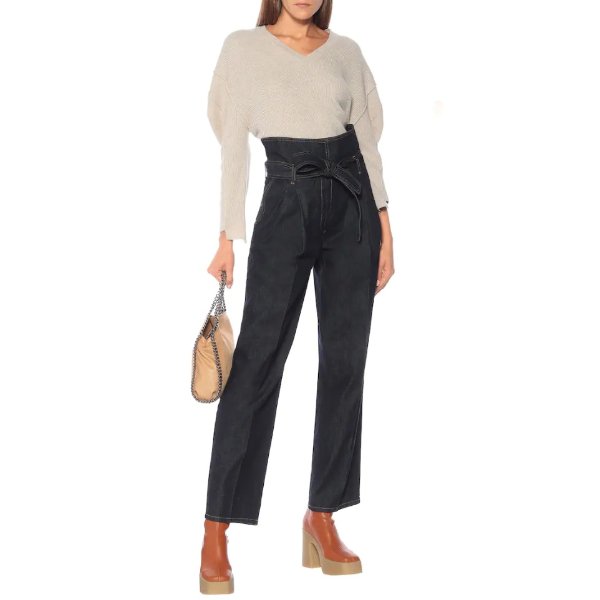 High-rise straight paperbag jeans