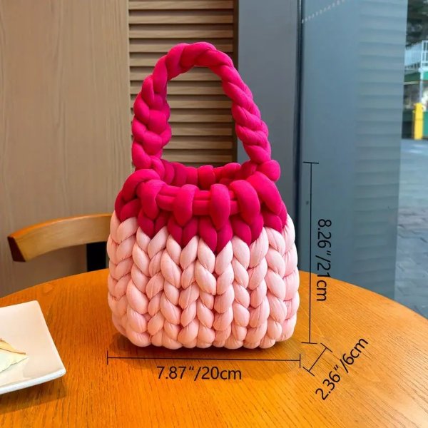 Niche Trendy Colorblock Knitted Handbag, Winter Crochet Shopping Satchel Bag For Women