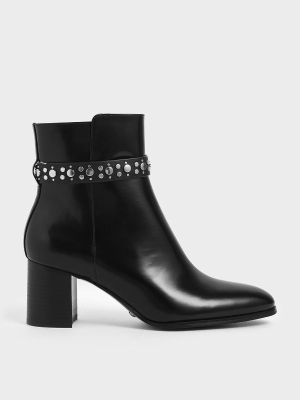 Leather Embellished Ankle Boots