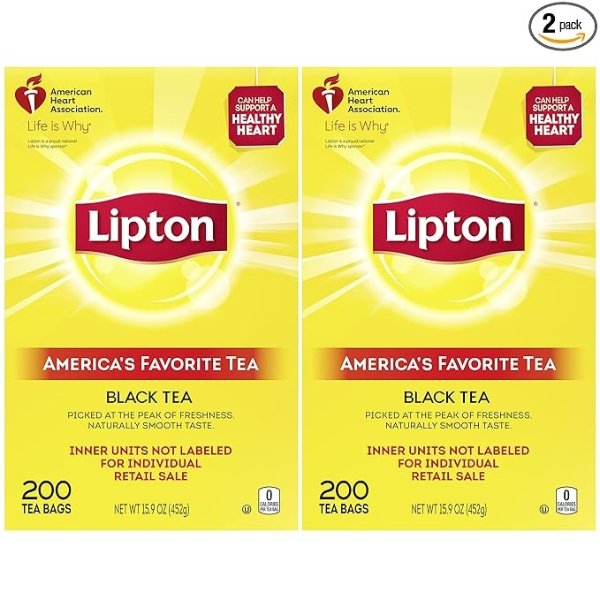 Tea Bags, Iced or Hot Black Tea, Helps Support a Healthy Heart, 200 Tea Bags (Pack of 2)
