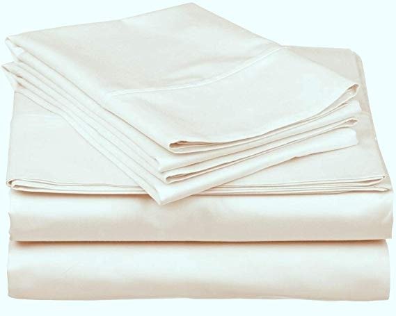 True Luxury 1000-Thread-Count 100% Egyptian Cotton Bed Sheets, 4-Pc Queen Cream Sheet Set, Single Ply Long-Staple Yarns, Sateen Weave, Fits Mattress Upto 18'' Deep Pocket