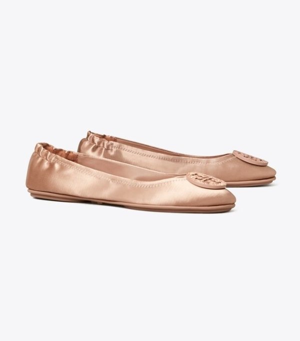 Minnie Embellished-Logo Travel Ballet Flat, SatinSession is about to end