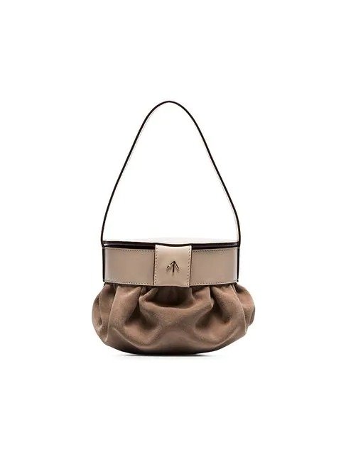 beige Pouched suede and leather shoulder bag