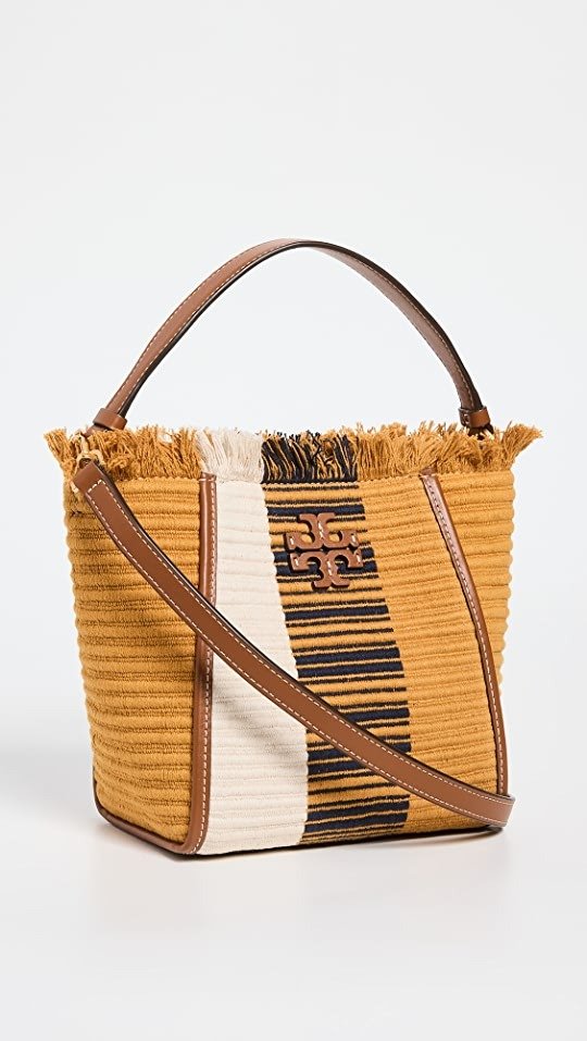  Tory Burch McGraw Woven Stripe Small Bucket Bag $