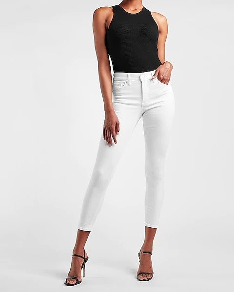 Mid Rise White Knit Skinny Jeans