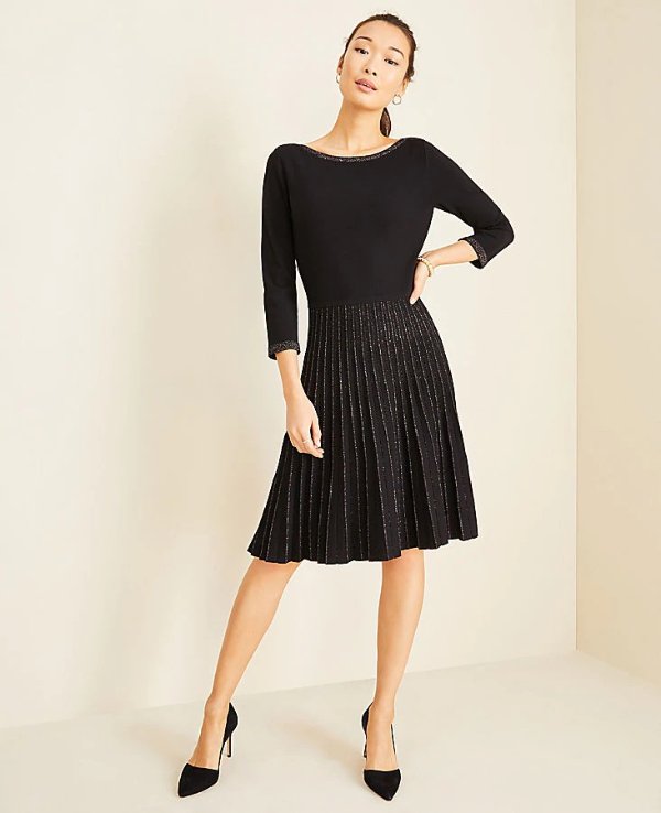 Shimmer Pleated Sweater Dress | Ann Taylor