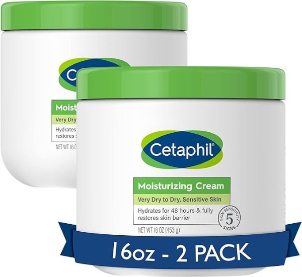 大白罐 身体保湿霜，适用于干性至极干性、敏感性皮肤，不含香料，不致粉刺和油腻，NEW 453g x 2 Pack