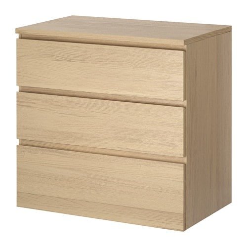 MALM 3-drawer chest - white stained oak veneer - IKEA