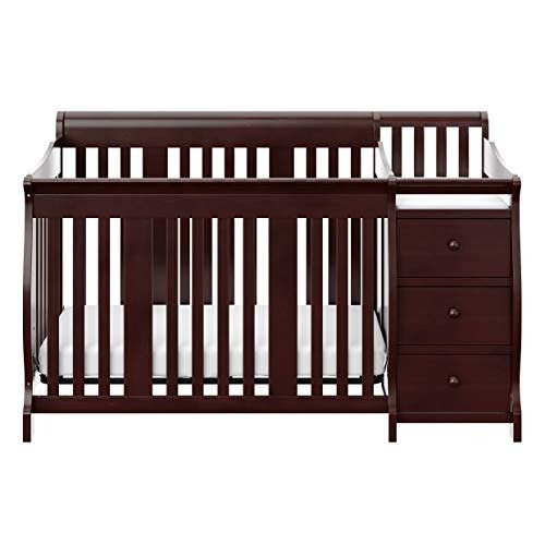 Portofino 4-in-1 Fixed Side Convertible Crib and Changer, Espresso, Easily Converts to Toddler Bed Day Bed or Full Bed, Three Position Adjustable Height Mattress (Mattress Not Included)