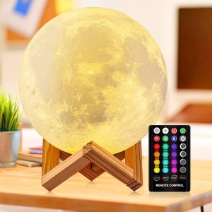 DTOETKD Moon Lamp, 16 Colors 3D Printed Moon Lights Kids Night Light with Stand, Time Setting, Remote & Touch Control, USB Rechargeable,