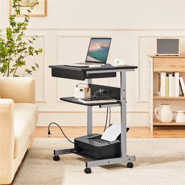 22in Laptop Computer Table with Power Outlet,Black