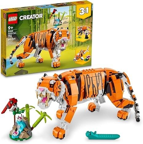 Creator 3in1 Majestic Tiger 31129 Building Kit; Animal Toys for Kids, Featuring a Tiger, Panda and Koi Fish; Creative Gifts for Kids Aged 9+ Who Love Imaginative Play (755 Pieces)