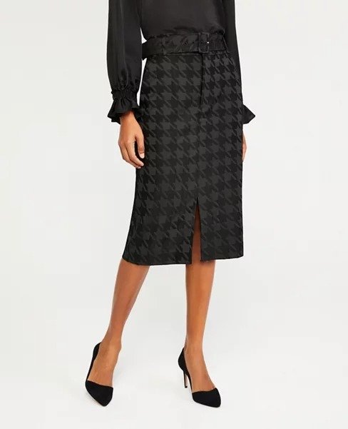 Curvy Belted Houndstooth Pencil Skirt | Ann Taylor