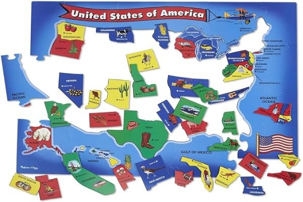 USA Map Floor Puzzle (51 pcs, 2 x 3 feet)