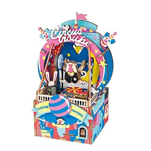 Dream Hand Crank Music Box with Inner Machine-3D Wooden Puzzle DIY Assemble Toys-Creative Gift for Christmas/Birthday/Valentine's Day for Kids Children Girl Friends (Circus Monkey)