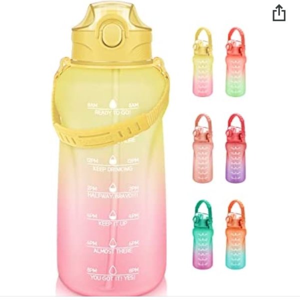 PASER 32oz/64oz Motivational Water Bottle with Time Marker & Removable Strap - BPA Free Leakproof Tritan Large Water Bottle - Water Jug with Time Marker to Ensure You Drink Enough Water Daily