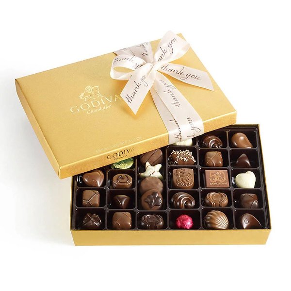 Assorted Chocolate Gold Gift Box, Thank You Ribbon, 36 pc.