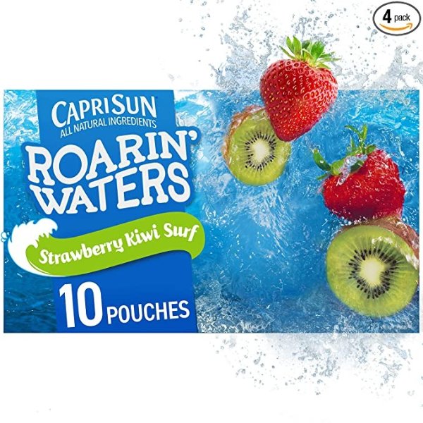 Roarin' Waters Strawberry Kiwi Surf Ready-to-Drink Juice (40 Pouches, 4 Boxes of 10)