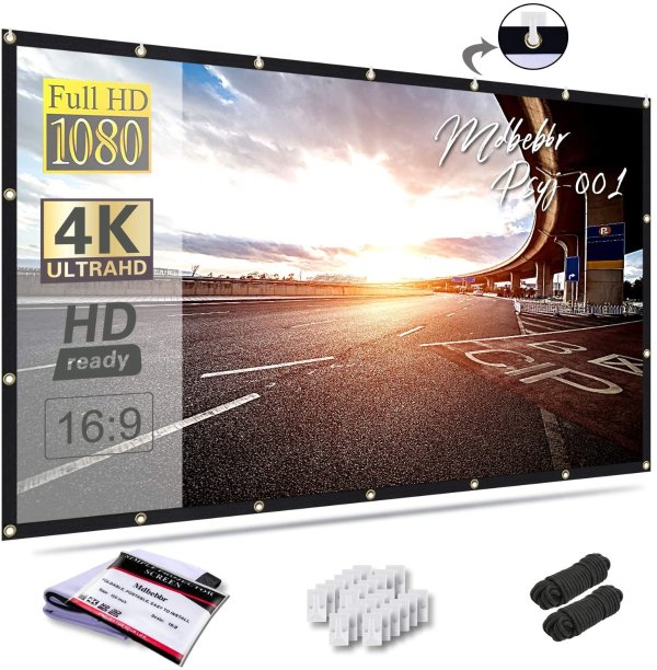 Mdbebbron 120 inch 16:9 HD Foldable Anti-Crease Projector Screen