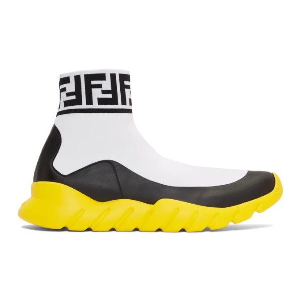 White Tech Knit 'Forever Fendi' High-Top Sneakers