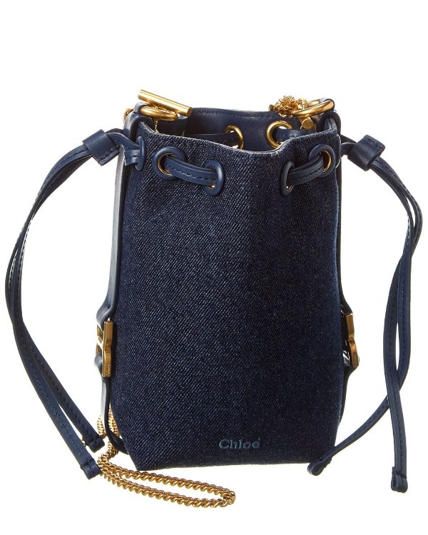 Marcie Micro Denim & Leather Bucket Bag