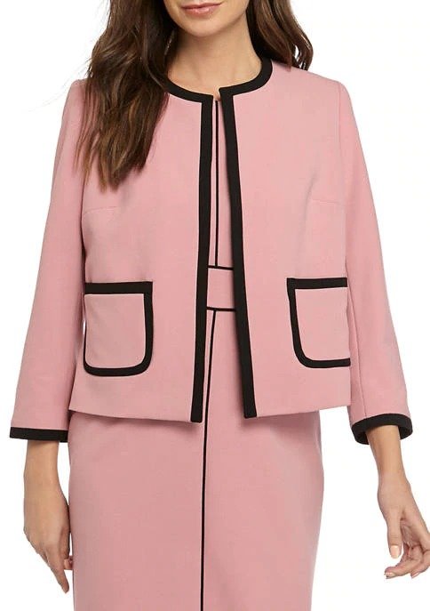 Women's Jewel Neck Crepe Jacket with Piping