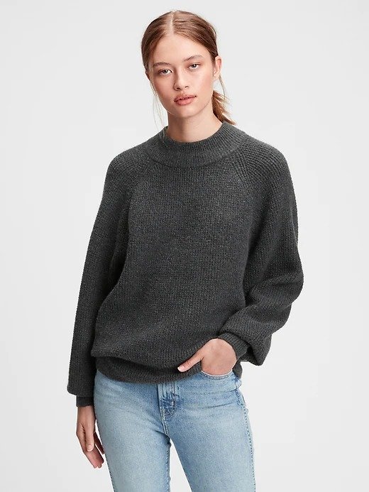 Waffle-Knit Mockneck Sweater