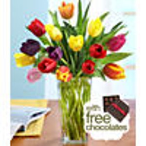 15 Multi-Colored Tulips for Mom & FREE Chocolates + Free Glass Ginger Vase