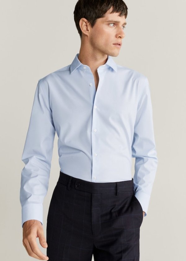 Slim-fit tailored stretch cotton shirt - Men | Mango Man USA
