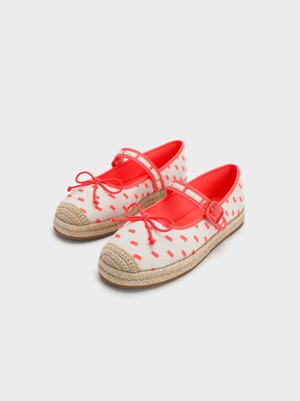 儿童珊瑚粉蝴蝶结麻底鞋
