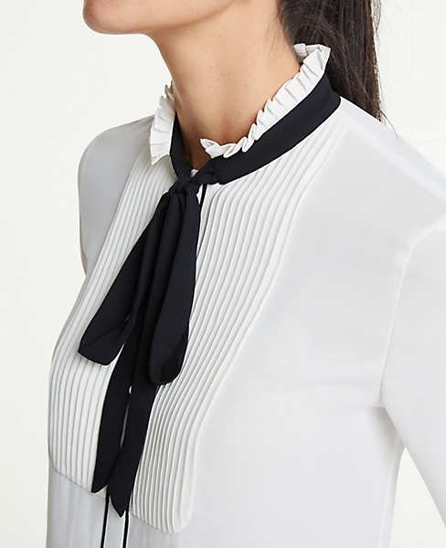 Tuxedo Bib Tie Neck Blouse | Ann Taylor