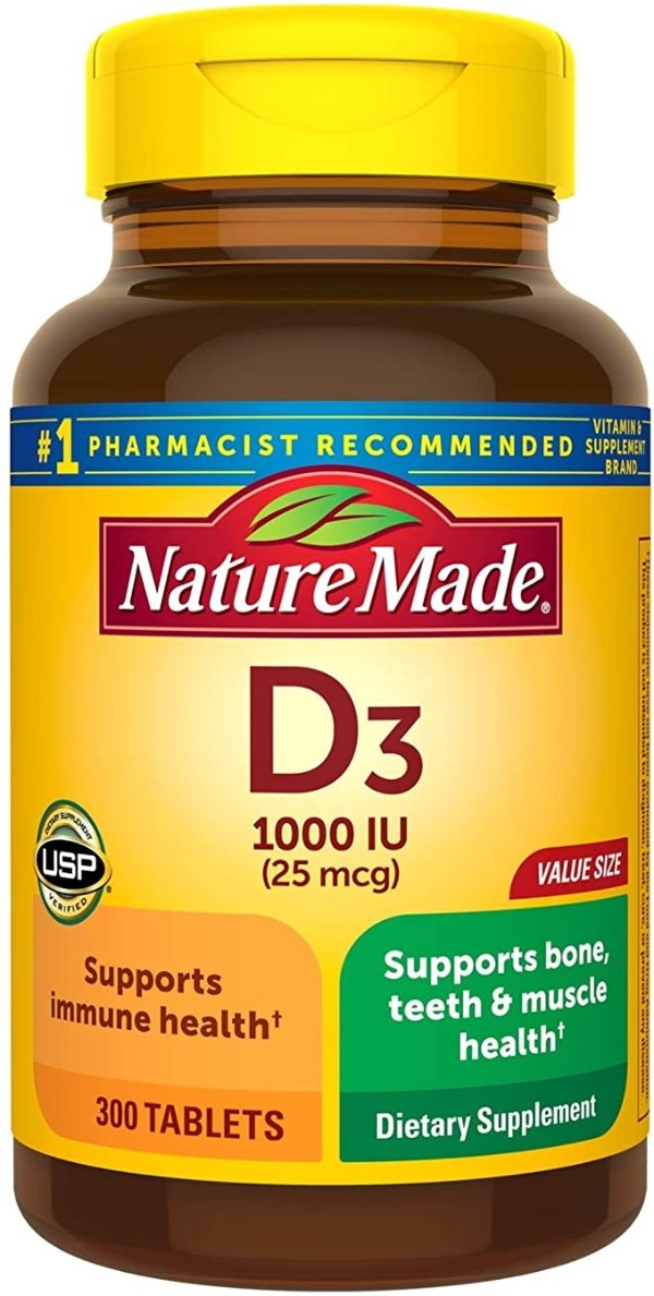Vitamin D3 1000 IU (25mcg) Tablets, 300 Count for Bone Health† (Packaging May Vary)