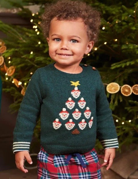 Fun Holiday Sweater - Linden Green Santa Tree | Boden US