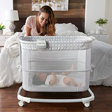 Dream & Grow Bedside Baby Bassinet 2-Mode Crib 0-12 Months, Adjustable Height - Dalton (Grey)