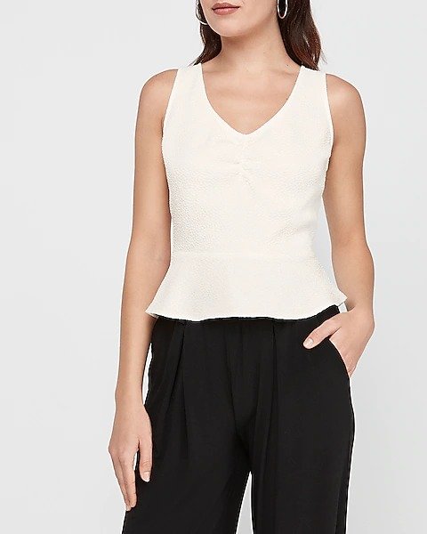 Textured Ruched Front Peplum Tank