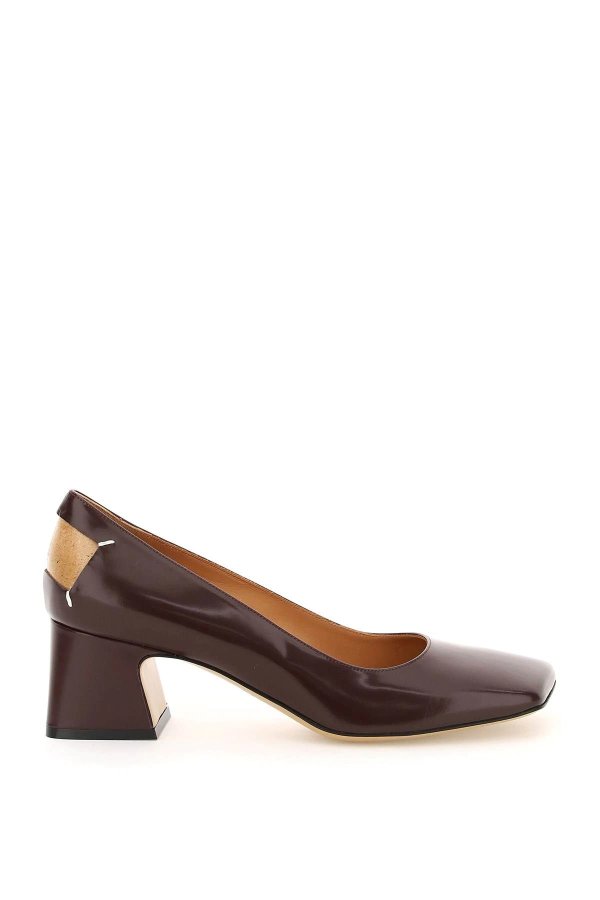 squared toe leather pumps