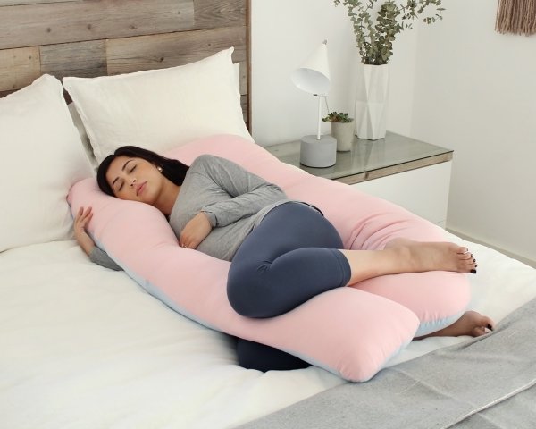 Pregnancy Pillow - U Shaped Body Pillow w/Jersey Cover - Full Body Maternity Pillow for Pregnant Women - Blue/Pink