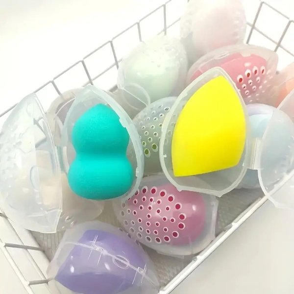 Protective Makeup Sponge Travel Case - Breathable Beauty Blender Holder with Clear Storage Box