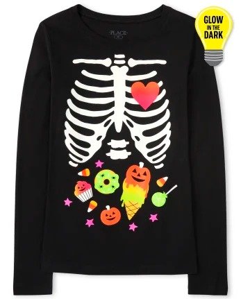 Womens Mommy And Me Long Sleeve Glow In The Dark Halloween Skeleton Matching Graphic Tee | The Children's Place
