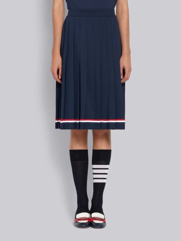 On sale- Navy Viscose Elite Pleated Skirt | Shop Thom Browne official sale